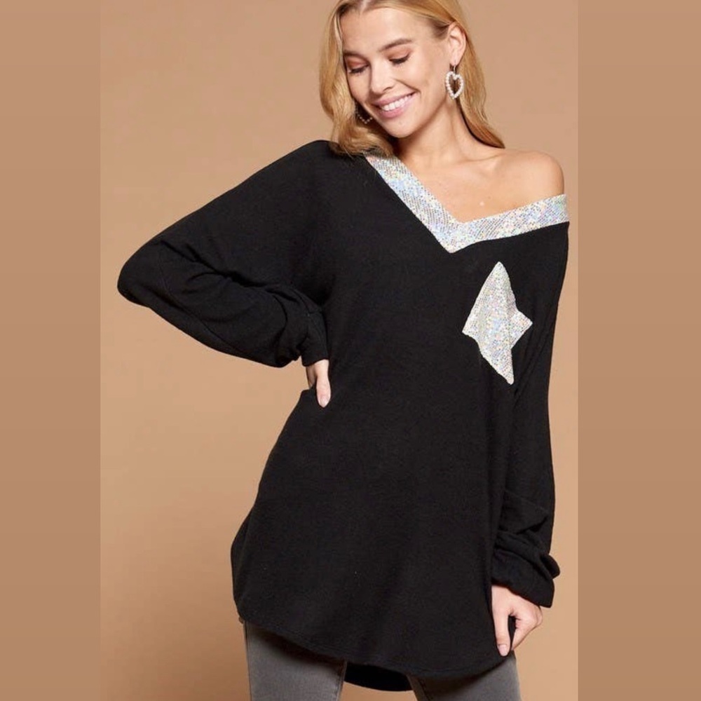 NWT! Soft Black Pullover with Sequin Detailing! 🌸
